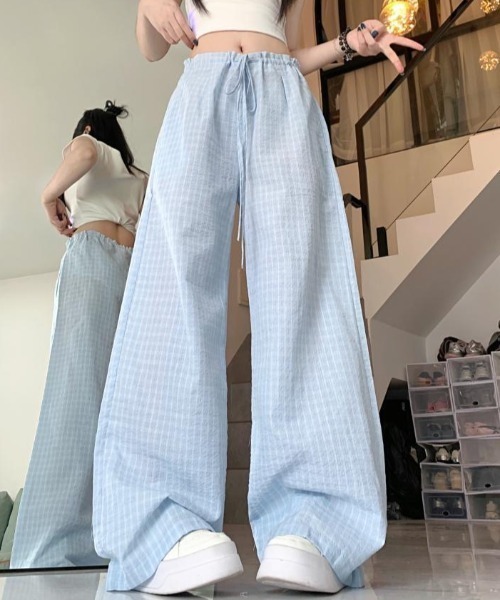 LADY LIKE(レディライク)の「チェック柄ワイドイージーパンツ(その他パンツ・レディース・サックスブルー/ベージュ/ネイビー・M)」の18枚目の写真