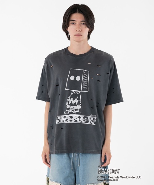 【中古】未使用品 ディスカバード DISCOVERED × ピーナッツ PEANUTS DAMAGE PIGMENT DYED TEE プリントTシャツ カットソー 3 グレー PEANUTSxDISCOVERED DAMAGE PIGMENT DYED TEE（Tシャツ/カットソー