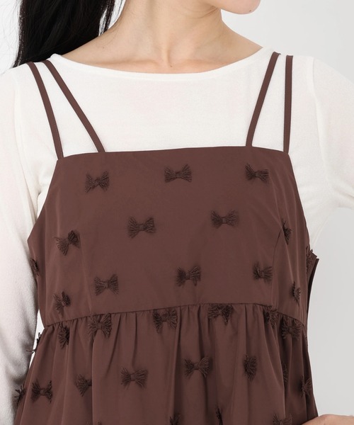 STRAWBERRY-FIELDS(ストロベリーフィールズ)の「ルバンタフタ_リボン刺しゅうタフタジャンパースカート(ジャンパースカート・レディース・ブラック/ブラウン・2)」の9枚目の写真