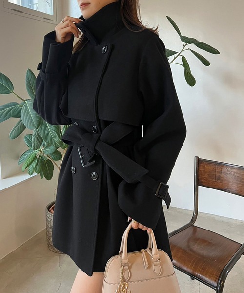 セール】サイズ展開あり/2way/スタンドカラーミドルコート（チェスター