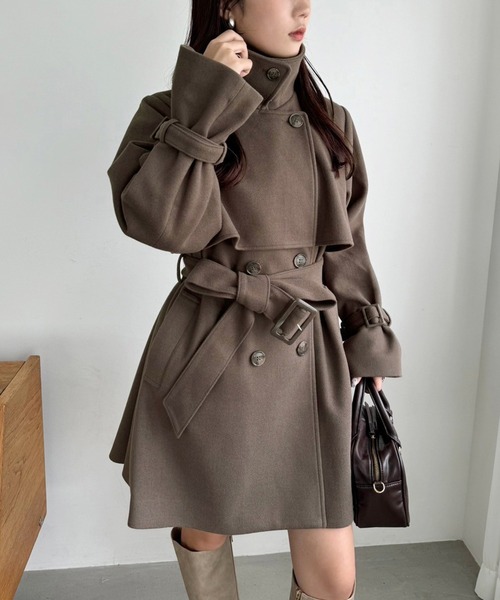 セール】サイズ展開あり/2way/スタンドカラーミドルコート（チェスター