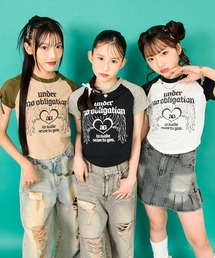 ANAP GｉRL（アナップガール）の「袖 シャーリング ラグラン ミニ Tシャツ（Tシャツ/カットソー・キッズ）」