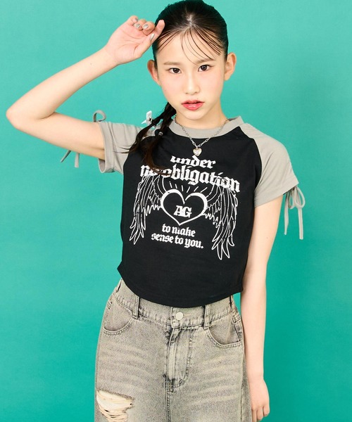 ANAP GiRL(アナップガール)の「袖 シャーリング ラグラン ミニ Tシャツ(Tシャツ/カットソー・キッズ・ホワイト/ベージュ/ブラック・XS/S/M)」の22枚目の写真