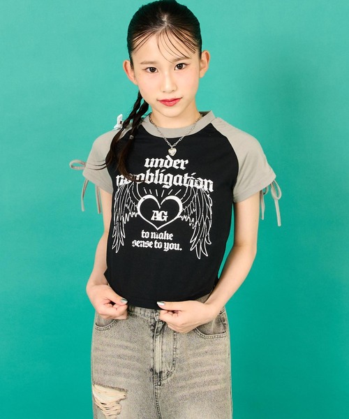 ANAP GiRL(アナップガール)の「袖 シャーリング ラグラン ミニ Tシャツ(Tシャツ/カットソー・キッズ・ホワイト/ベージュ/ブラック・XS/S/M)」の21枚目の写真