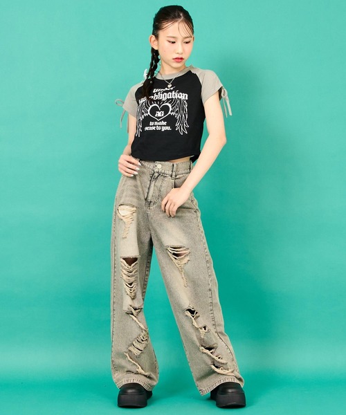 ANAP GiRL(アナップガール)の「袖 シャーリング ラグラン ミニ Tシャツ(Tシャツ/カットソー・キッズ・ホワイト/ベージュ/ブラック・XS/S/M)」の20枚目の写真