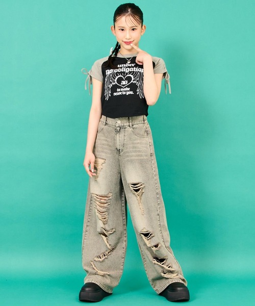 ANAP GiRL(アナップガール)の「袖 シャーリング ラグラン ミニ Tシャツ(Tシャツ/カットソー・キッズ・ホワイト/ベージュ/ブラック・XS/S/M)」の19枚目の写真