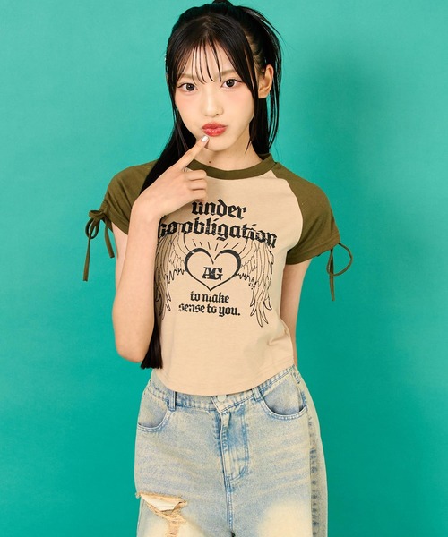 ANAP GiRL(アナップガール)の「袖 シャーリング ラグラン ミニ Tシャツ(Tシャツ/カットソー・キッズ・ホワイト/ベージュ/ブラック・XS/S/M)」の18枚目の写真