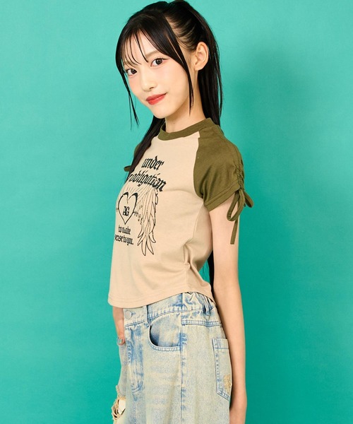 ANAP GiRL(アナップガール)の「袖 シャーリング ラグラン ミニ Tシャツ(Tシャツ/カットソー・キッズ・ホワイト/ベージュ/ブラック・XS/S/M)」の17枚目の写真