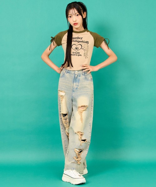 ANAP GiRL(アナップガール)の「袖 シャーリング ラグラン ミニ Tシャツ(Tシャツ/カットソー・キッズ・ホワイト/ベージュ/ブラック・XS/S/M)」の15枚目の写真