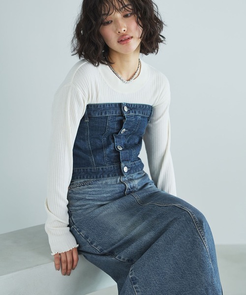 サムシング（SOMETHING）/SOMETHING ベアトップデニムビスチェ セール】SOMETHING ベアトップデニムビスチェ（チューブトップ