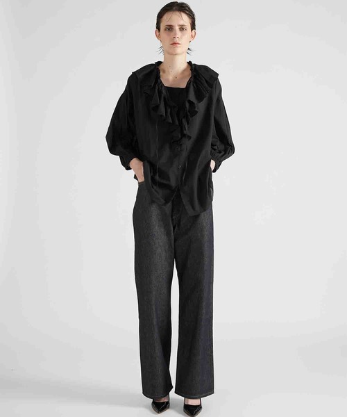 crinkle crinkle crinkle sheer blouse黒 crinkle crinkle crinkle】sheer ruffle blouse/シアーラッフル