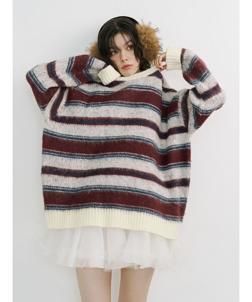 jouetie（ジュエティ）の「パターンルーズニット 花柄 ボーダー