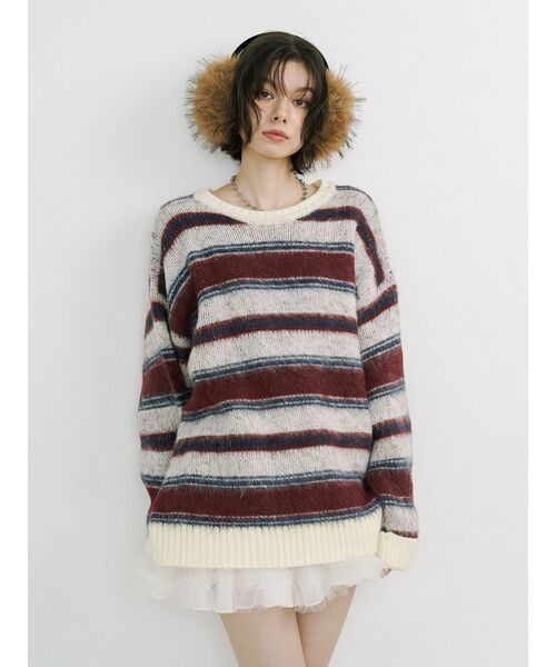 jouetie（ジュエティ）の「パターンルーズニット 花柄 ボーダー（ニット/セーター・レディース・ブラック/グレー/ブルー/アイボリー・MEDIUM）」の21枚目の写真