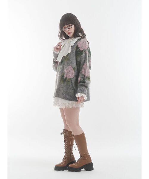 jouetie（ジュエティ）の「パターンルーズニット 花柄 ボーダー（ニット/セーター・レディース・ブラック/グレー/ブルー/アイボリー・MEDIUM）」の19枚目の写真