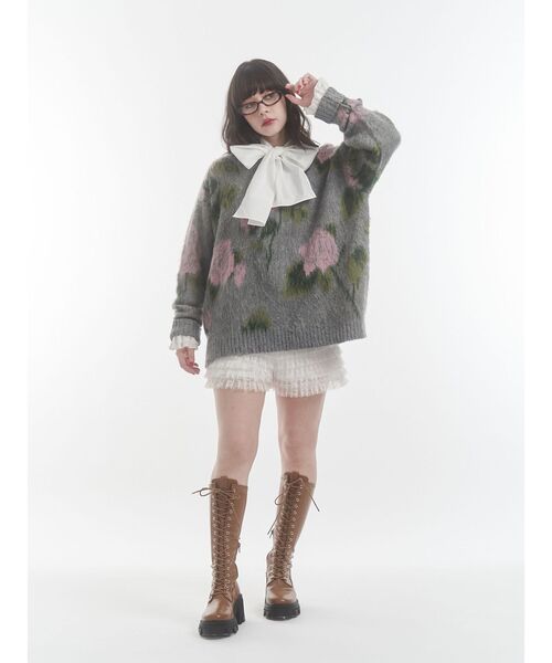 jouetie（ジュエティ）の「パターンルーズニット 花柄 ボーダー（ニット/セーター・レディース・ブラック/グレー/ブルー/アイボリー・MEDIUM）」の18枚目の写真