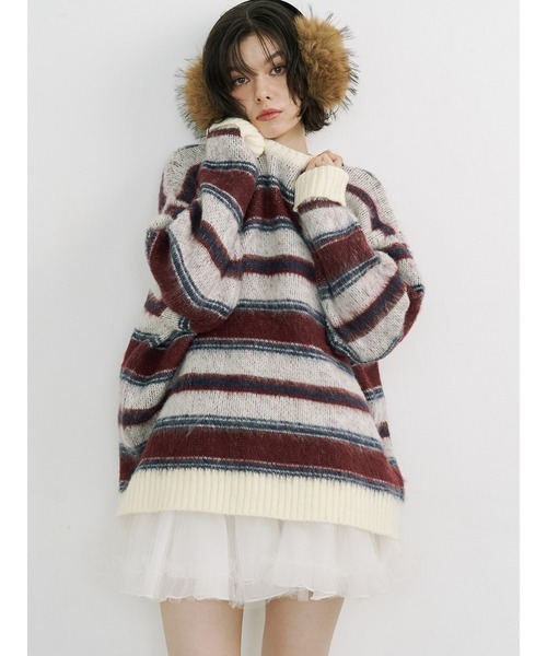 jouetie（ジュエティ）の「パターンルーズニット 花柄 ボーダー