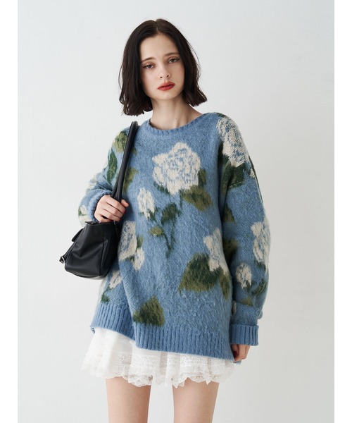 パターンルーズニット　花柄 セール】パターンルーズニット 花柄 ボーダー（ニット/セーター