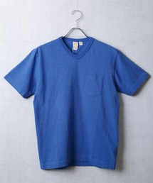 青いVネックシャツ レディースのTシャツ/カットソー（ブルー・ネイビー/青色系・Vネック