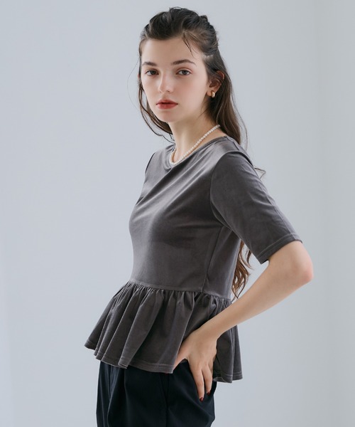 セール】ベロアペプラムトップス（Tシャツ/カットソー）｜coca（coca