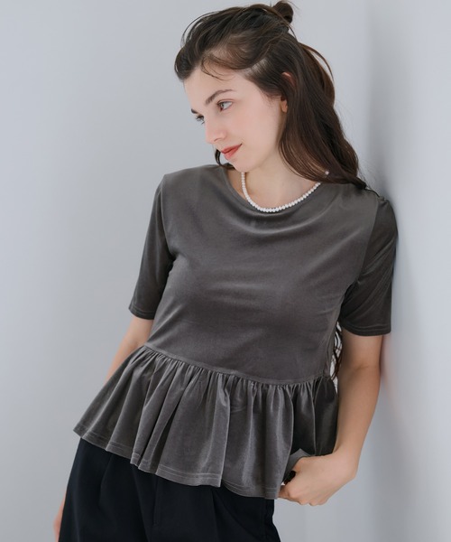 セール】ベロアペプラムトップス（Tシャツ/カットソー）｜coca（coca