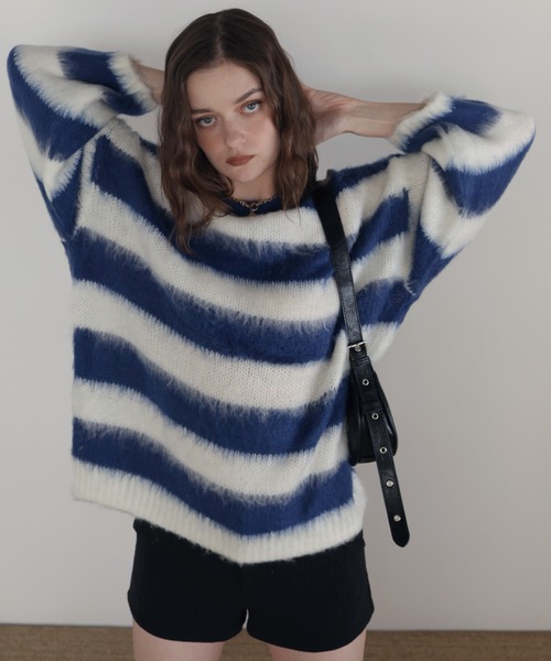 シャギーボーダーオーバーサイズ配色ニット（ニット/セーター）｜Mili