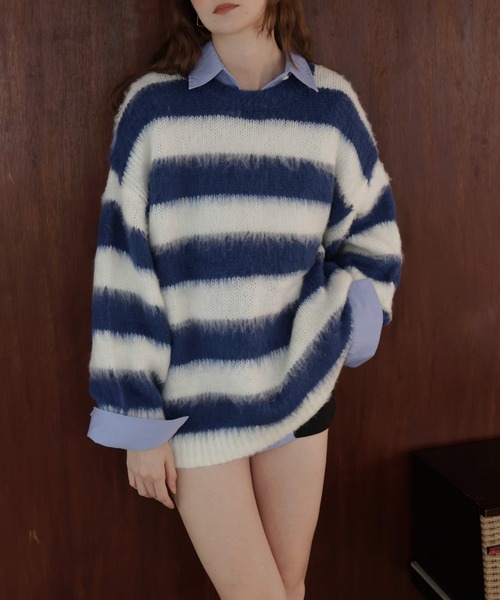 シャギーボーダーオーバーサイズ配色ニット（ニット/セーター）｜Mili