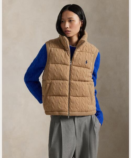 ケーブルニット ウールカシミヤ キルテッド ベスト（その他アウター