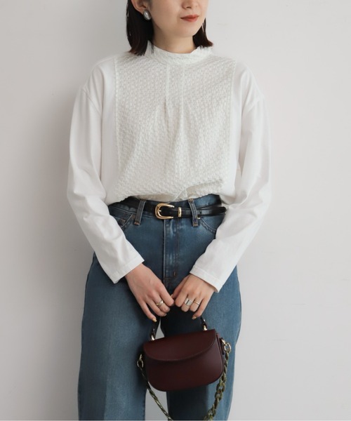 NOMBRE IMPAIR（ノンブルアンペール）の「フロントJQハイネックブラウス（Tシャツ/カットソー・レディース・ホワイト/チャコールグレー・FREE）」の7枚目の写真