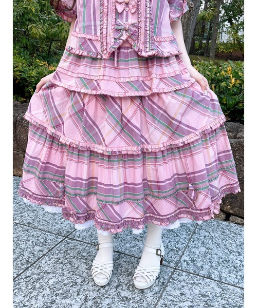 PINK HOUSE（ピンクハウス）の「花格子のハチドリ柄スカート