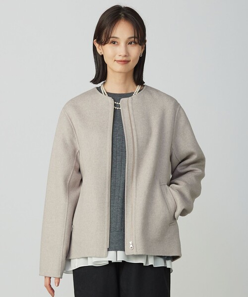 J.PRESS(ジェイプレス)の「ウールナイロンリバー ノーカラー コート(ノーカラーコート・レディース・ダルブルー系/ベージュ系/ライトグレー系・11/9)」の3枚目の写真