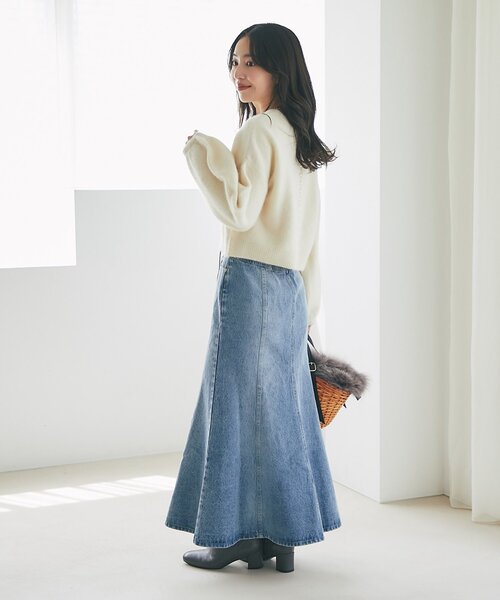 La boutique BonBon（ラブティックボンボン）の「【今すぐお届け！・美シルエット】リボンデニムマーメイドマキシスカート（デニムスカート・レディース・サックスブルー/ネイビー・36/38）」の10枚目の写真