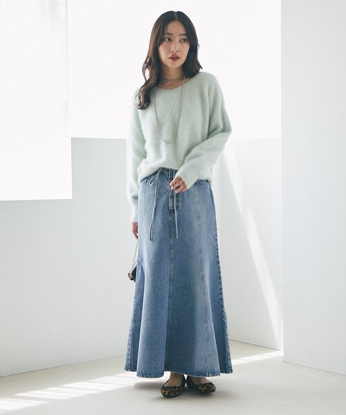 La boutique BonBon（ラブティックボンボン）の「【今すぐお届け！・美シルエット】リボンデニムマーメイドマキシスカート（デニムスカート・レディース・サックスブルー/ネイビー・36/38）」の15枚目の写真