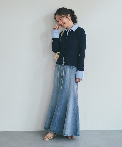 La boutique BonBon（ラブティックボンボン）の「【今すぐお届け！・美シルエット】リボンデニムマーメイドマキシスカート（デニムスカート・レディース・サックスブルー/ネイビー・36/38）」の18枚目の写真