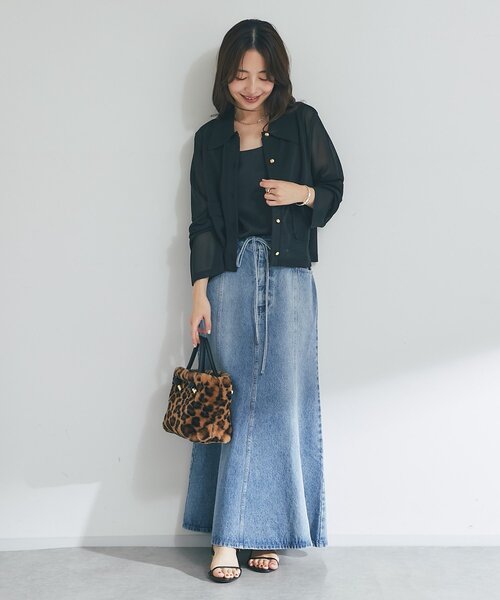 La boutique BonBon（ラブティックボンボン）の「【今すぐお届け！・美シルエット】リボンデニムマーメイドマキシスカート（デニムスカート・レディース・サックスブルー/ネイビー・36/38）」の19枚目の写真