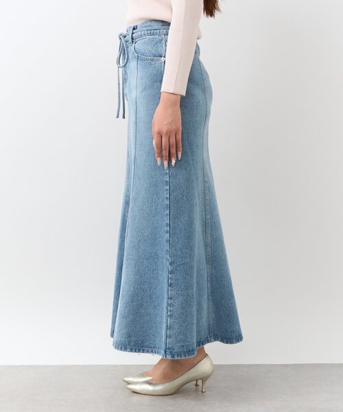 セール】【美シルエット】リボンデニムマーメイドマキシスカート