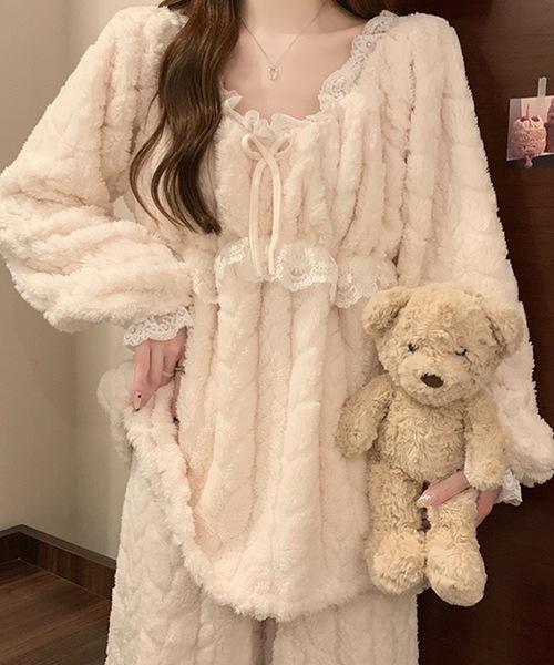 Lace Ladies（レースレディース）の「Aライン リボン レース ふわもこ ルームウェア（ルームウェア/パジャマ・レディース・ラベンダー/ピンク/グリーン/アイボリー・XL/M）」の10枚目の写真