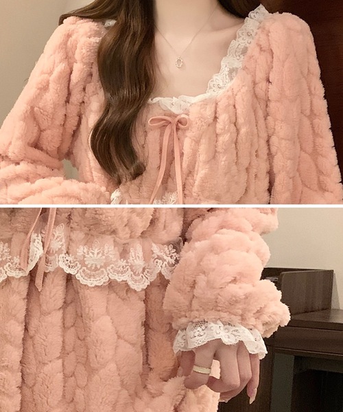 Lace Ladies（レースレディース）の「Aライン リボン レース ふわもこ ルームウェア（ルームウェア/パジャマ・レディース・ラベンダー/ピンク/グリーン/アイボリー・XL/M）」の11枚目の写真