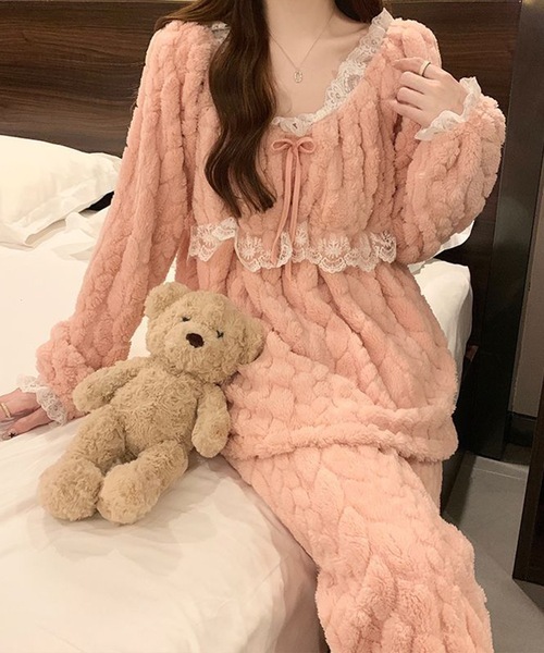 Lace Ladies（レースレディース）の「Aライン リボン レース ふわもこ ルームウェア（ルームウェア/パジャマ・レディース・ラベンダー/ピンク/グリーン/アイボリー・XL/M）」の8枚目の写真