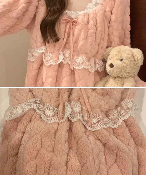 Lace Ladies（レースレディース）の「Aライン リボン レース ふわもこ ルームウェア（ルームウェア/パジャマ・レディース・ラベンダー/ピンク/グリーン/アイボリー・XL/M）」の12枚目の写真