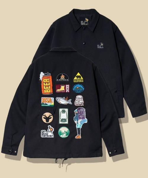 go slow caravan(ゴースローキャラバン)の「T/Cキャンバス ワッペン コーチJKT(ブルゾン・メンズ・ブラック/ブルーグリーン/ベージュ・MEDIUM/X-LARGE/LARGE)」の1枚目の写真