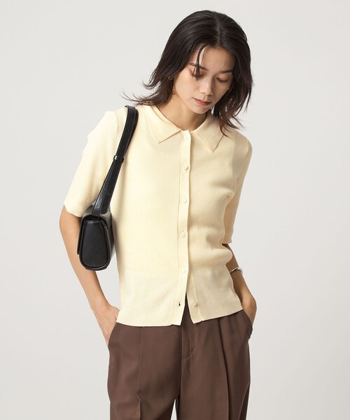 green label relaxing（グリーンレーベルリラクシング）の「＜1_OF MINE＞襟付き リブ 5分袖 ニット マシンウォッシャブル（ニット/セーター・レディース・ブラック/ホワイト/レッド・FREE）」の2枚目の写真