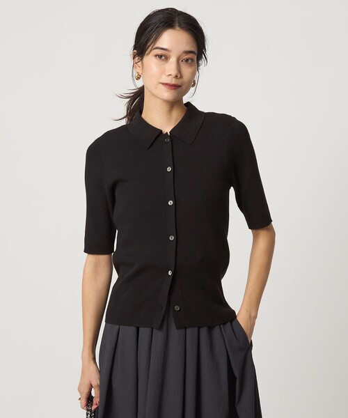 green label relaxing（グリーンレーベルリラクシング）の「＜1_OF MINE＞襟付き リブ 5分袖 ニット マシンウォッシャブル（ニット/セーター・レディース・ブラック/ホワイト/レッド・FREE）」の3枚目の写真