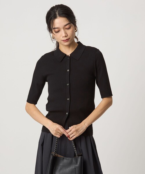 green label relaxing（グリーンレーベルリラクシング）の「＜1_OF MINE＞襟付き リブ 5分袖 ニット マシンウォッシャブル（ニット/セーター・レディース・ブラック/ホワイト/レッド・FREE）」の4枚目の写真