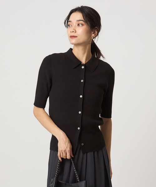 green label relaxing（グリーンレーベルリラクシング）の「＜1_OF MINE＞襟付き リブ 5分袖 ニット マシンウォッシャブル（ニット/セーター・レディース・ブラック/ホワイト/レッド・FREE）」の5枚目の写真