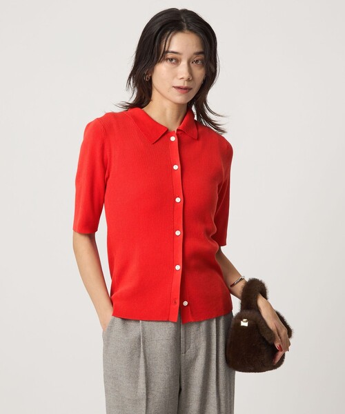 green label relaxing（グリーンレーベルリラクシング）の「＜1_OF MINE＞襟付き リブ 5分袖 ニット マシンウォッシャブル（ニット/セーター・レディース・ブラック/ホワイト/レッド・FREE）」の11枚目の写真