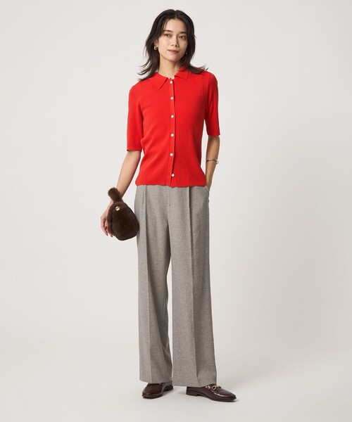 green label relaxing（グリーンレーベルリラクシング）の「＜1_OF MINE＞襟付き リブ 5分袖 ニット マシンウォッシャブル（ニット/セーター・レディース・ブラック/ホワイト/レッド・FREE）」の12枚目の写真