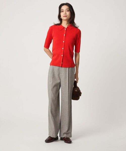 green label relaxing（グリーンレーベルリラクシング）の「＜1_OF MINE＞襟付き リブ 5分袖 ニット マシンウォッシャブル（ニット/セーター・レディース・ブラック/ホワイト/レッド・FREE）」の13枚目の写真