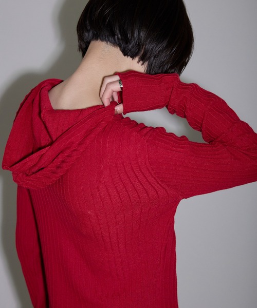 leimn（レイムン）の「リブフーディ―トップス（Tシャツ/カットソー・レディース・ホワイト/レッド/チャコールグレー・FREE）」の10枚目の写真