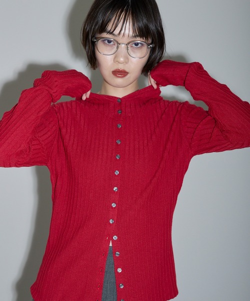 leimn（レイムン）の「リブフーディ―トップス（Tシャツ/カットソー・レディース・ホワイト/レッド/チャコールグレー・FREE）」の9枚目の写真