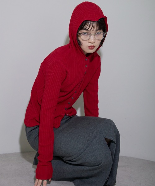 leimn（レイムン）の「リブフーディ―トップス（Tシャツ/カットソー・レディース・ホワイト/レッド/チャコールグレー・FREE）」の7枚目の写真